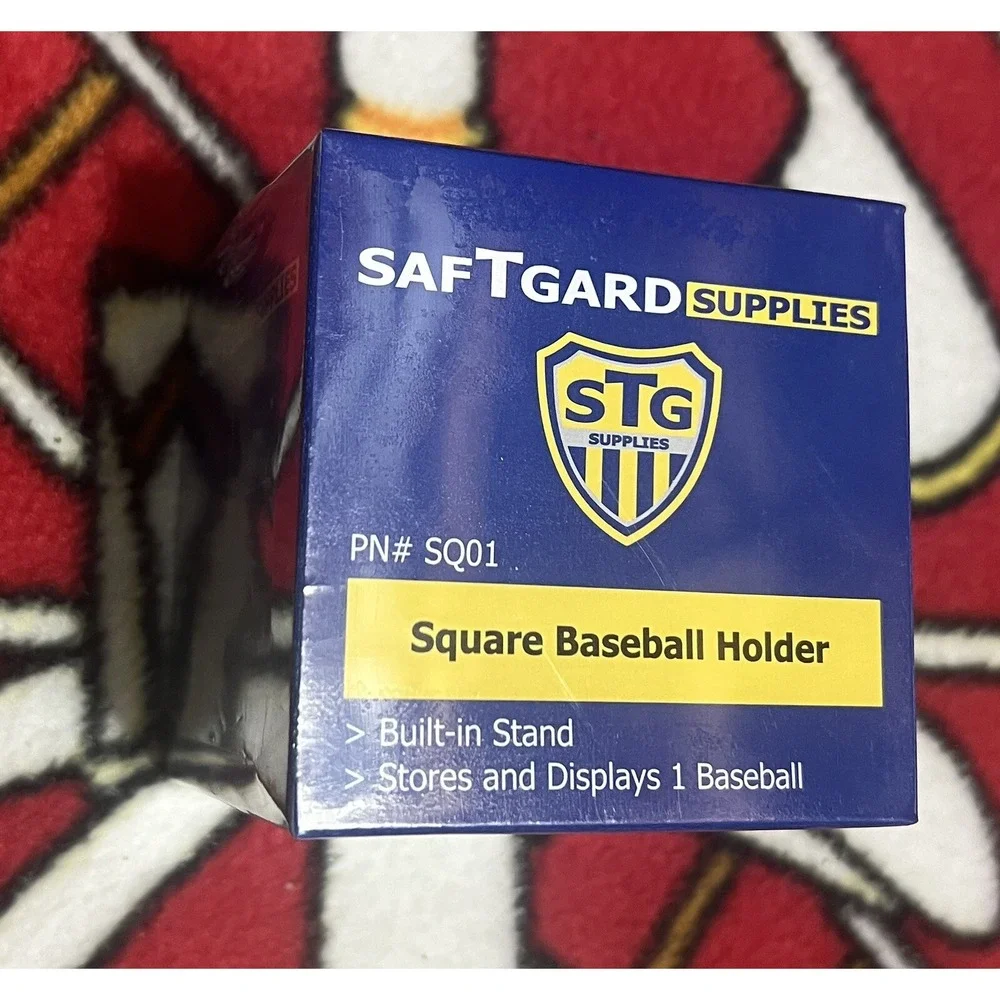 SAFTGARD SUPPLIES Baseball Square Cube Holder Display Case Built-in‎ Stand NEW